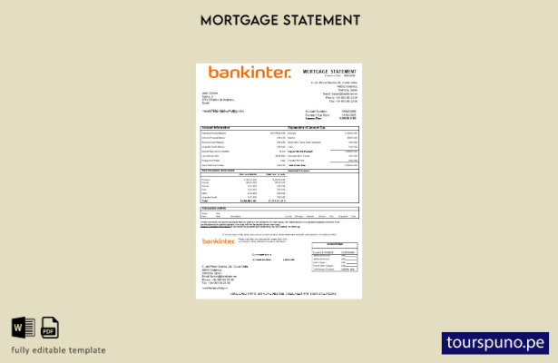Plantilla lista para imprimir extracto de hipoteca del banco Bankinter España en